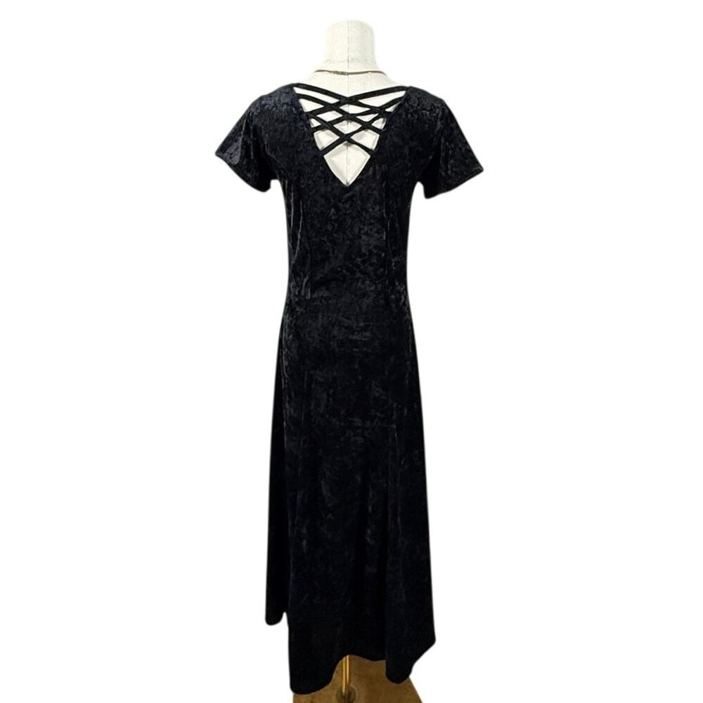 Vintage 90s Styleworks Black Crushed Velvet Maxi Dress Gothic Whimsygoth Small - Picture 3 of 10